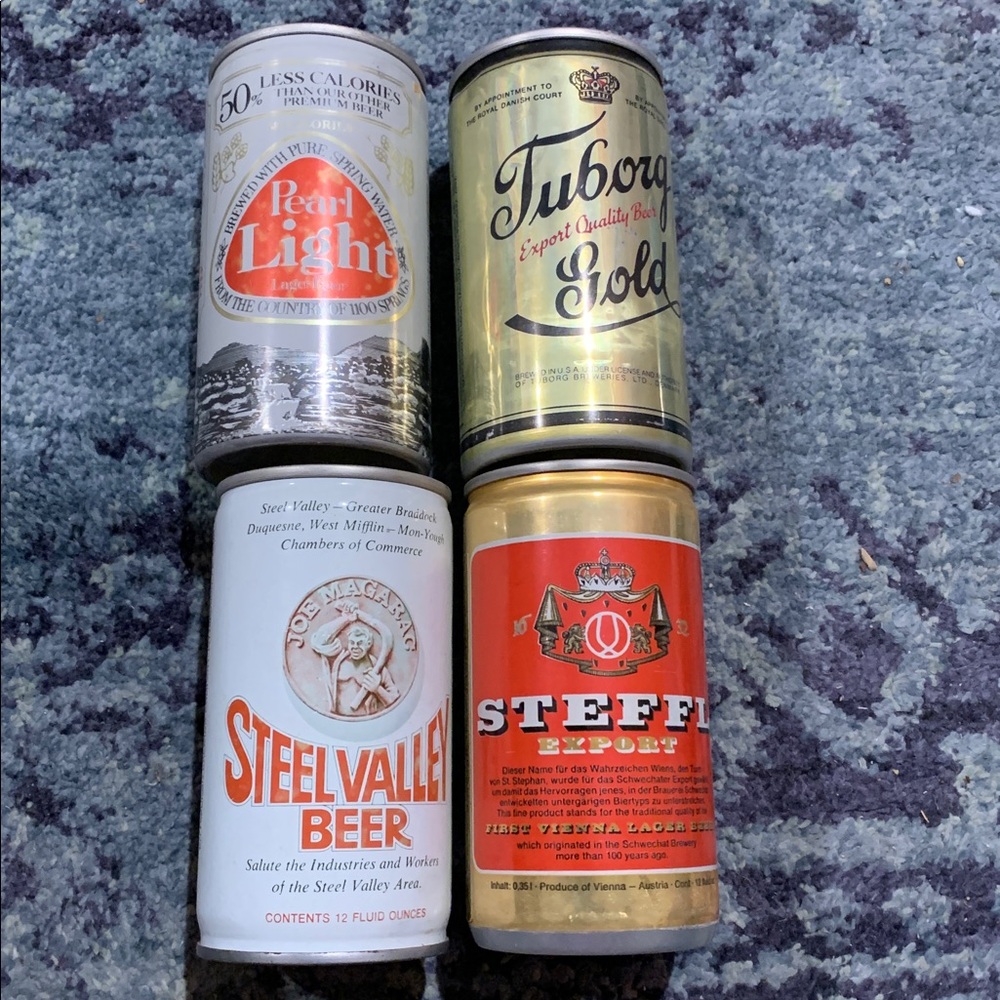 70’s collectible empty beer cans set of 4 as pictured